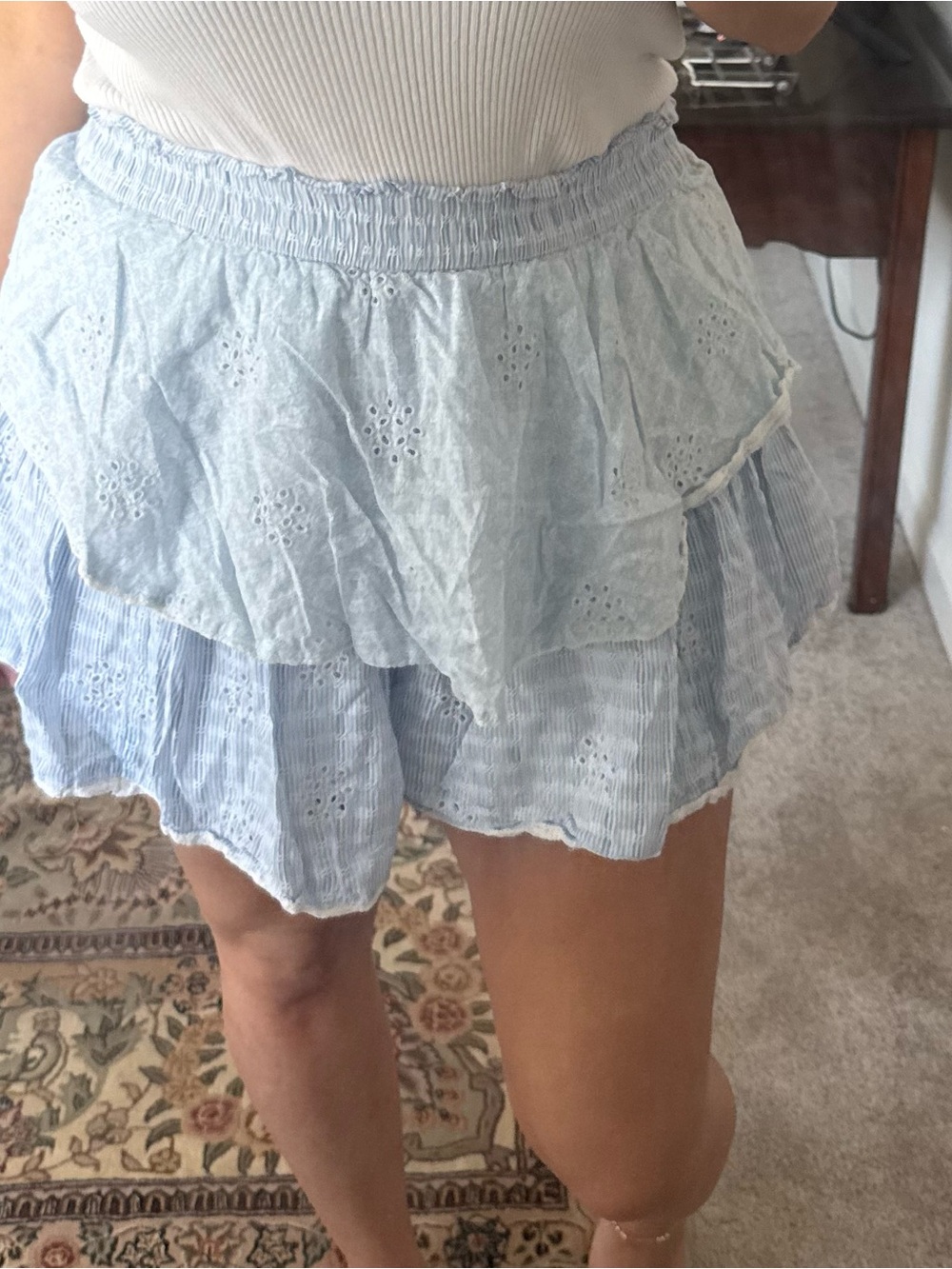 Light Blue Eyelet Ruffle Women’s Shorts